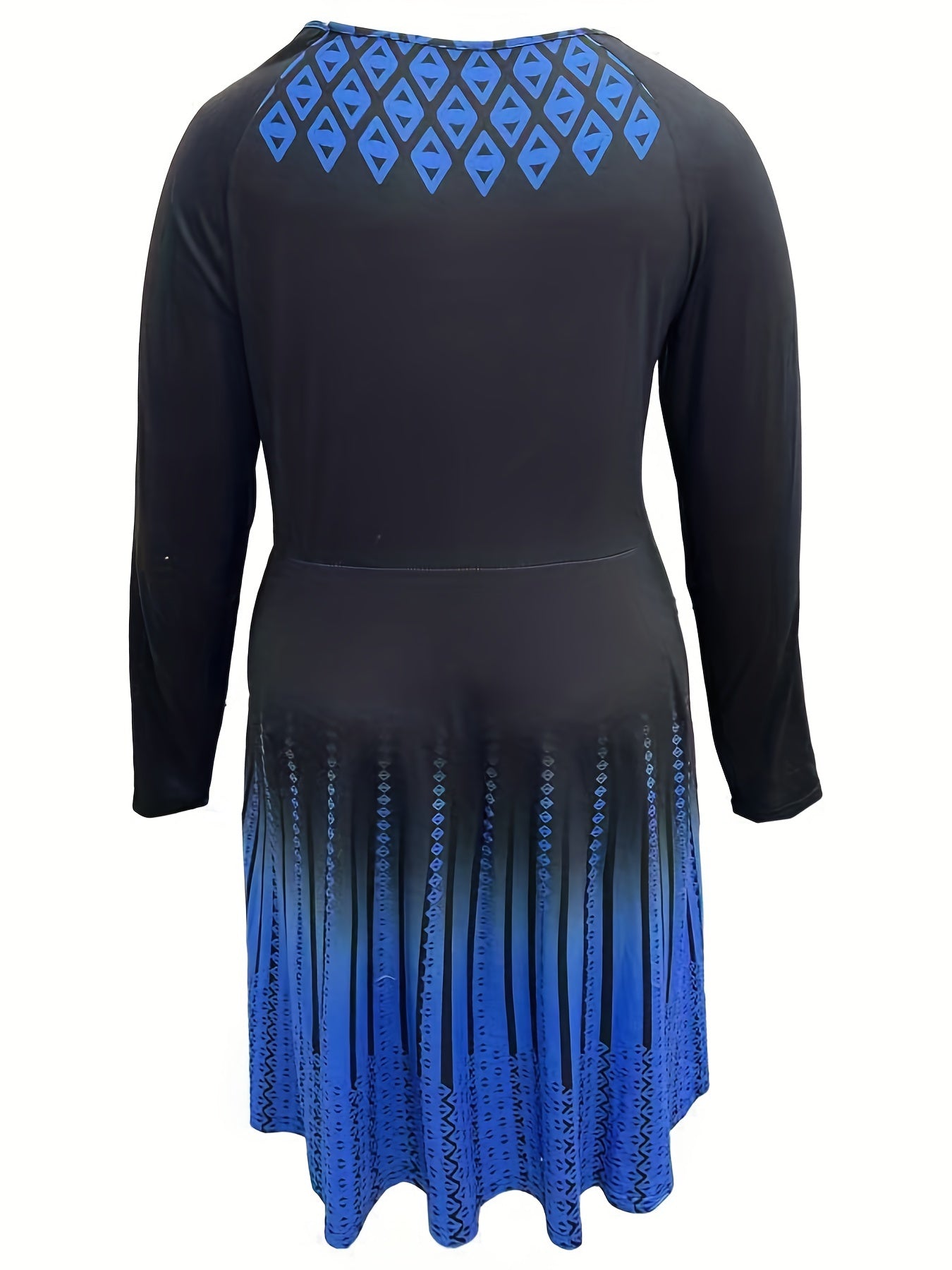 Ombre Argyle & Stripe Print Long Sleeve Maxi Dress