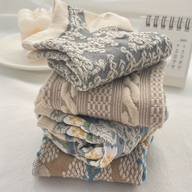 4 Pairs Floral Pattern Socks Low Cut Ankle Socks Women's Stocki