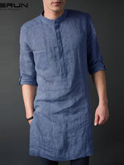 INCERUN Men's Long Robe Kimono Bathrobe Nightgown Sleepwear Lightweight Robes