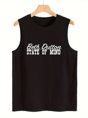 Letter Print Slimming Tank Top Loose Crew Neck Sleeveless Tunic Top