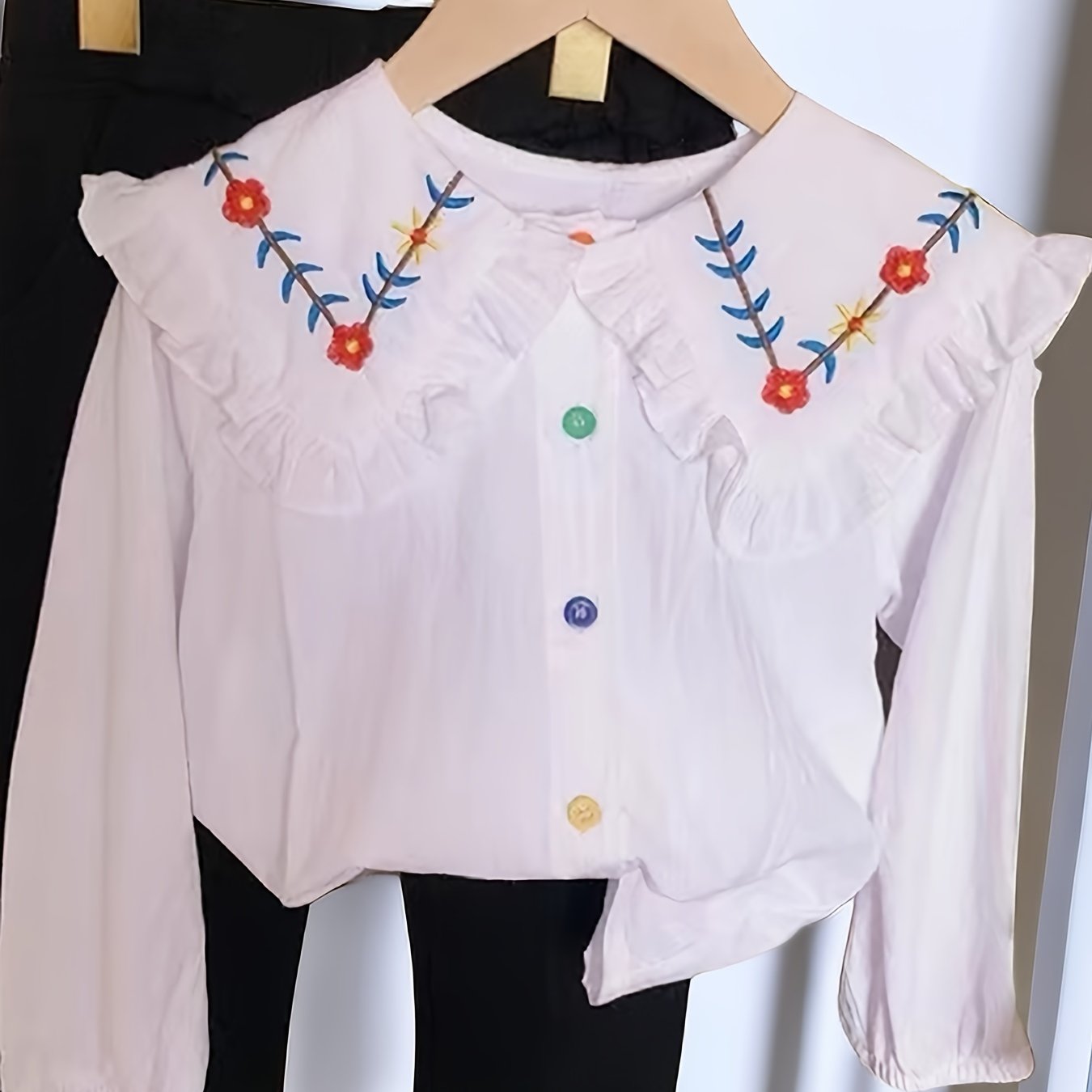Girls Embroidered Shirt, Long Sleeve Casual Blouse Top