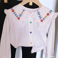 Girls Embroidered Shirt, Long Sleeve Casual Blouse Top