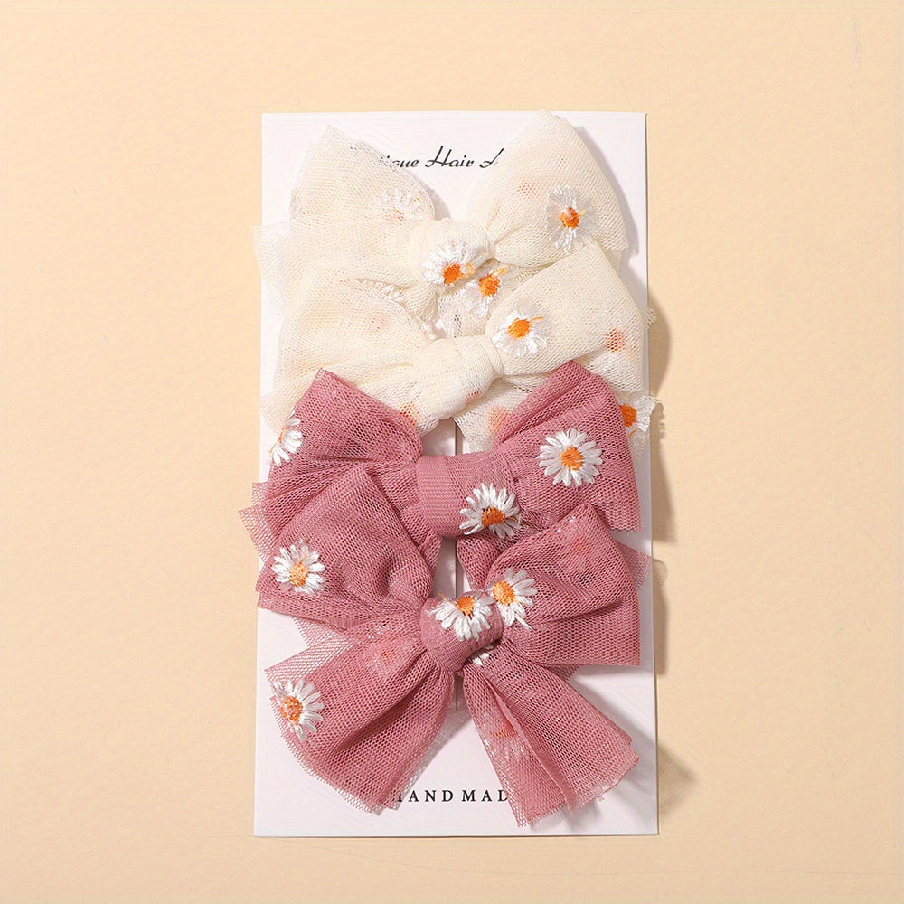 4pcs Daisy Bow Hairpins for Baby Girls