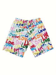Women's Plus Allover Letter Print High Rise Shorts