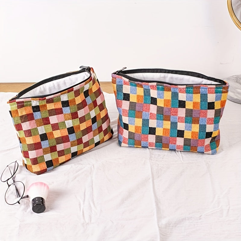 Plaid Makeup Bag Zipper Cosmetic Pouch Large Capacity Organizer