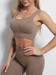 High Stretch Yoga Sports Set Square Neck Crop Bra & Leggings Activewear