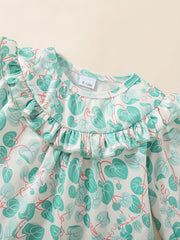 Girl's Plant Print Suit Doll Collar Top Pants Set
