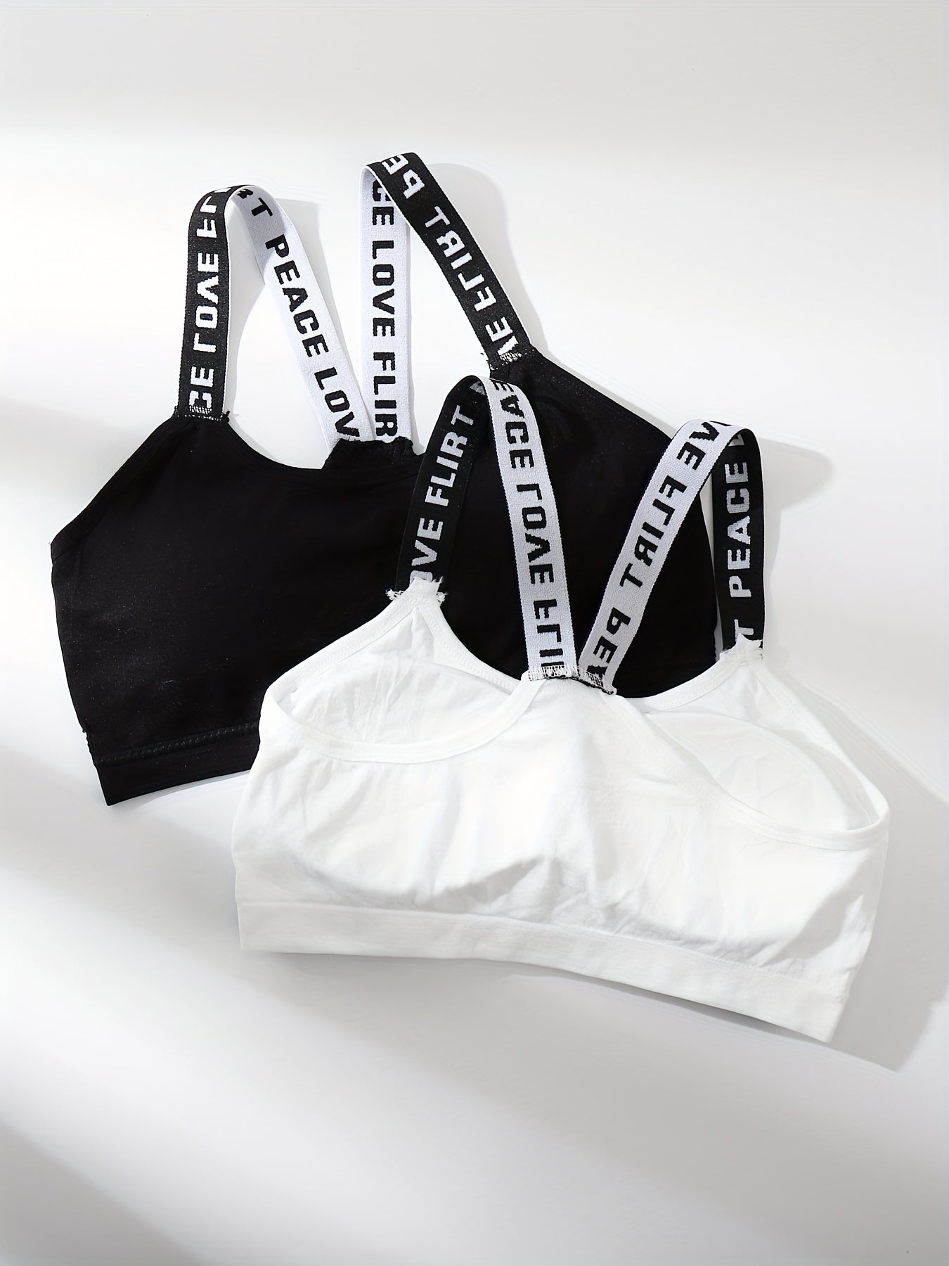 2pcs Letter Straps Cami Tops Crew Neck Sleeveless Sports Top