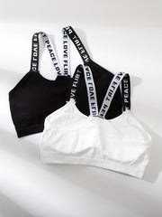 2pcs Letter Straps Cami Tops Crew Neck Sleeveless Sports Top