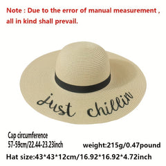 Always On Vacay Sun Hat Classic Letter Embroidery Wide Brim Straw Hat