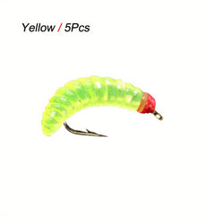 5Pcs MultiColor Soft Worm Fly Fishing Lures Trout Grayling Maggot