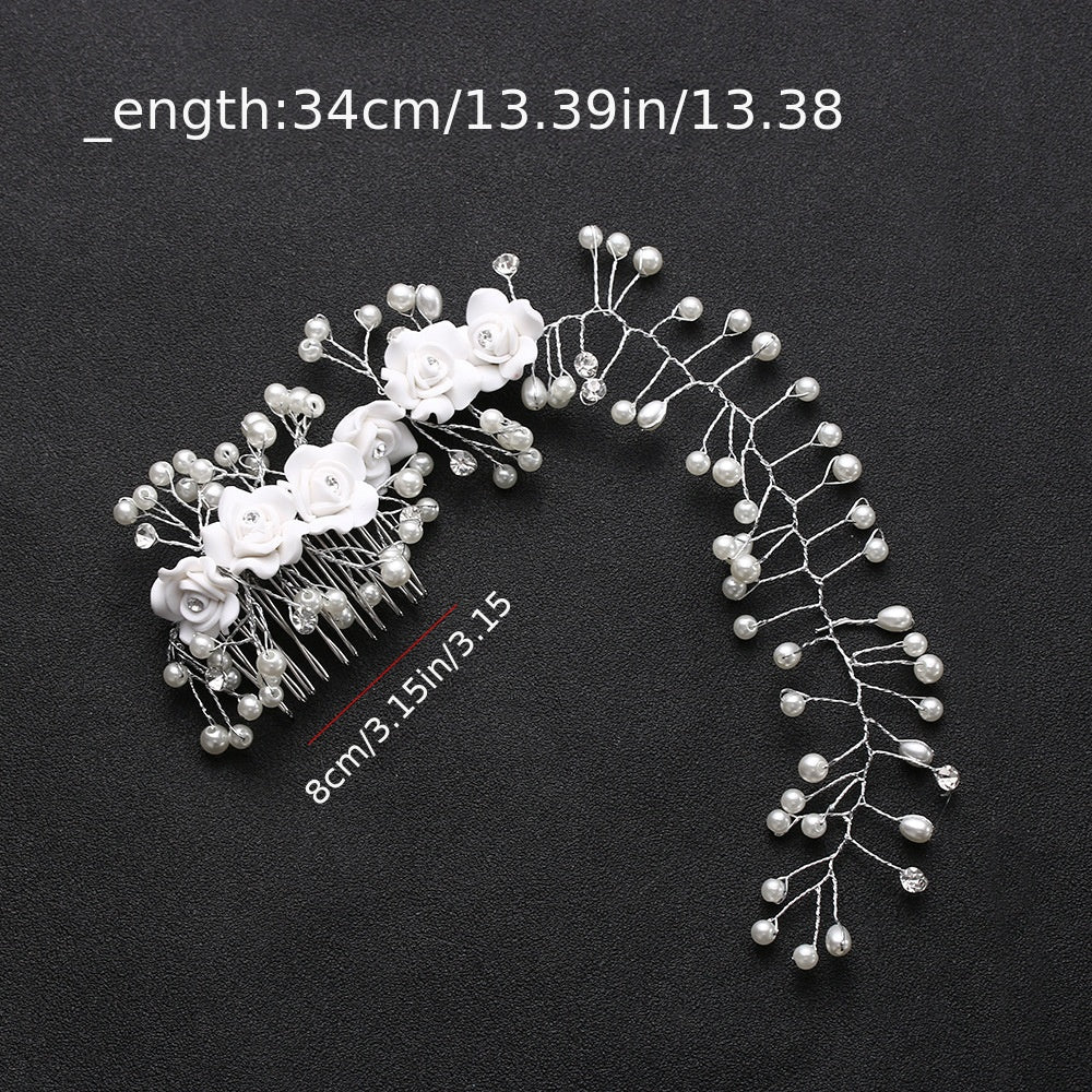 Rhinestone Flower Hair Comb Bride Wedding Hairpin Headband Beads Decoration