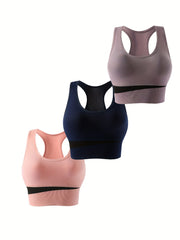 3pcs Colorblock Sports Bras Racer Back Wireless Bra