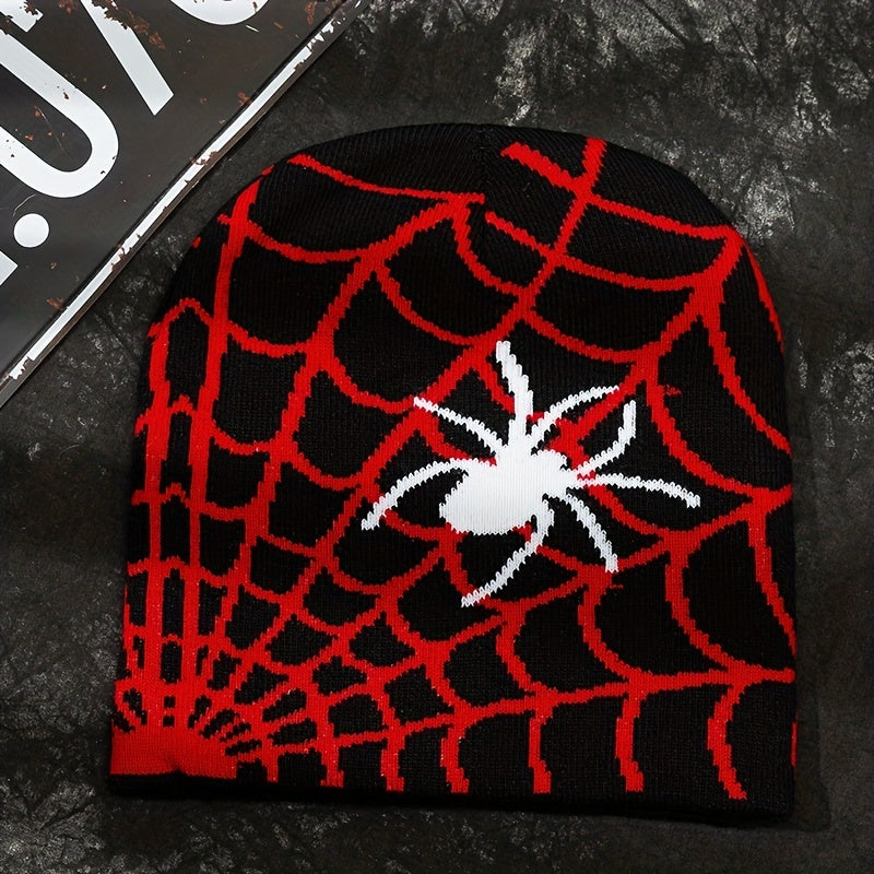 Y2K Knitted Beanie Spider Web Pattern Jacquard Hat