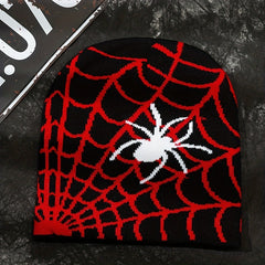 Y2K Knitted Beanie Spider Web Pattern Jacquard Hat
