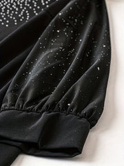 Women's Plus Rhinestone Long Sleeve V Neck Loose Fit Dress