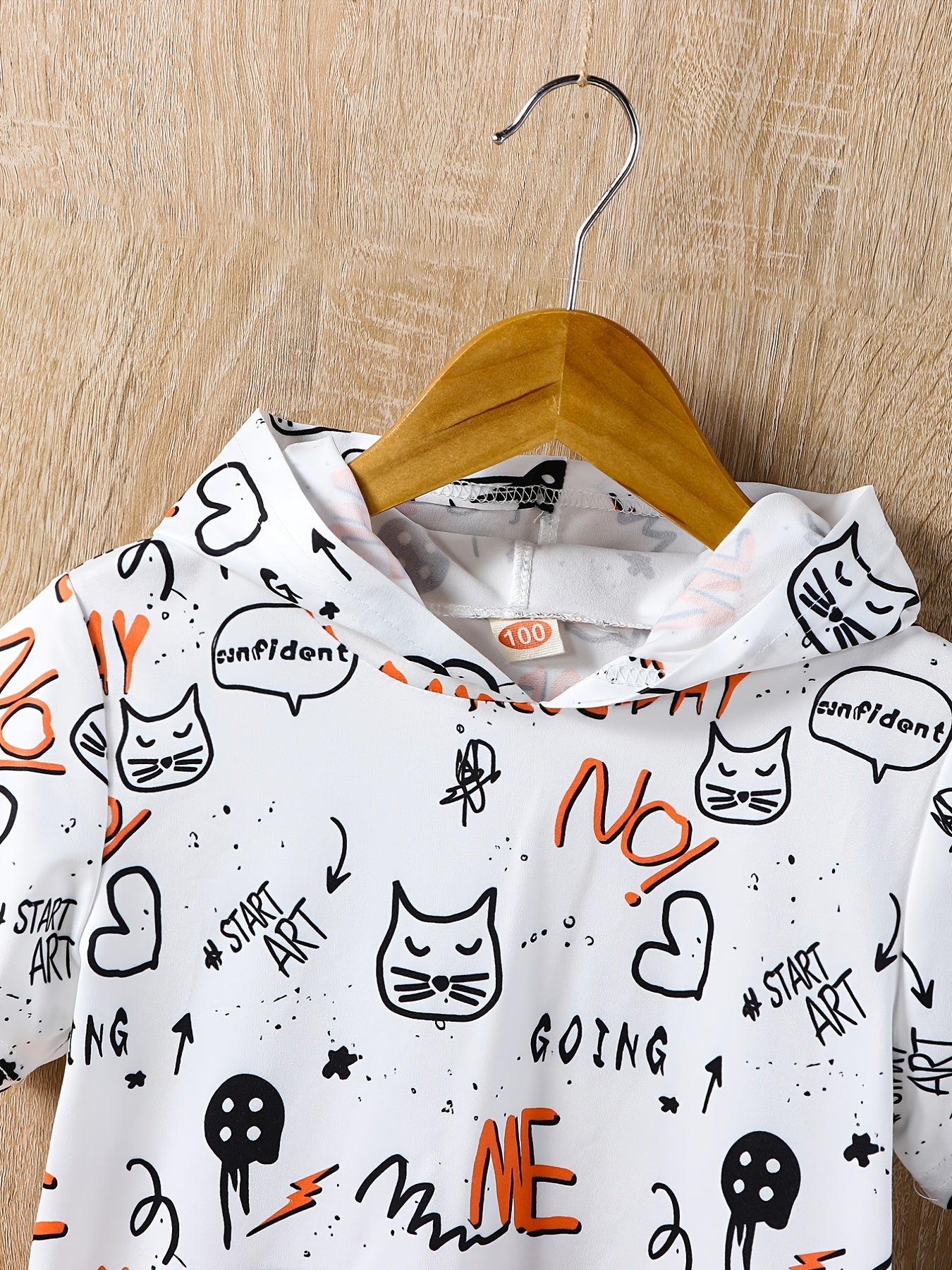 Graffiti Pattern Hooded T shirt Boys Girls Summer Clothes
