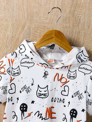Graffiti Pattern Hooded T shirt Boys Girls Summer Clothes