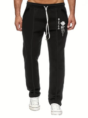 Rose Pattern Joggers Men's Casual Loose Fit Slightly Stretch Waist Drawstring