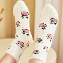 3 Pairs Cartoon Animal PomPom Socks - Women's Crew Length Stockings