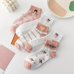 5 Pairs Fruit Print Crew Socks Women's Stockings