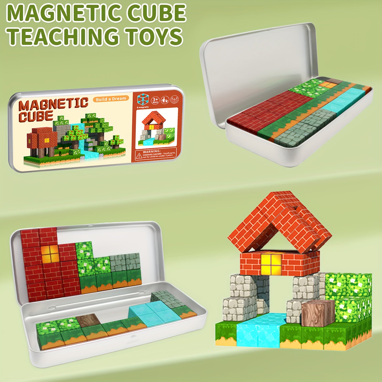 35pcs Magnetic Building Blocks Toy in Iron Box Portable 3D Construction Set