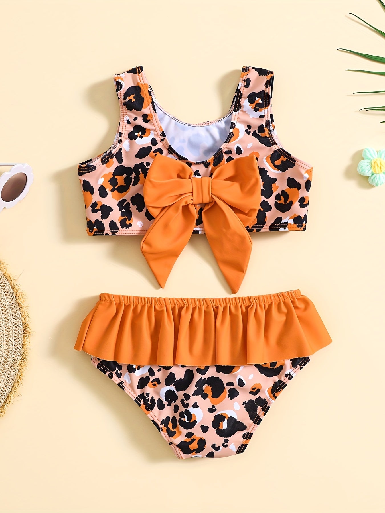 Baby Girls Leopard Print Bikini Set Halter Top Bottoms Swimsuit