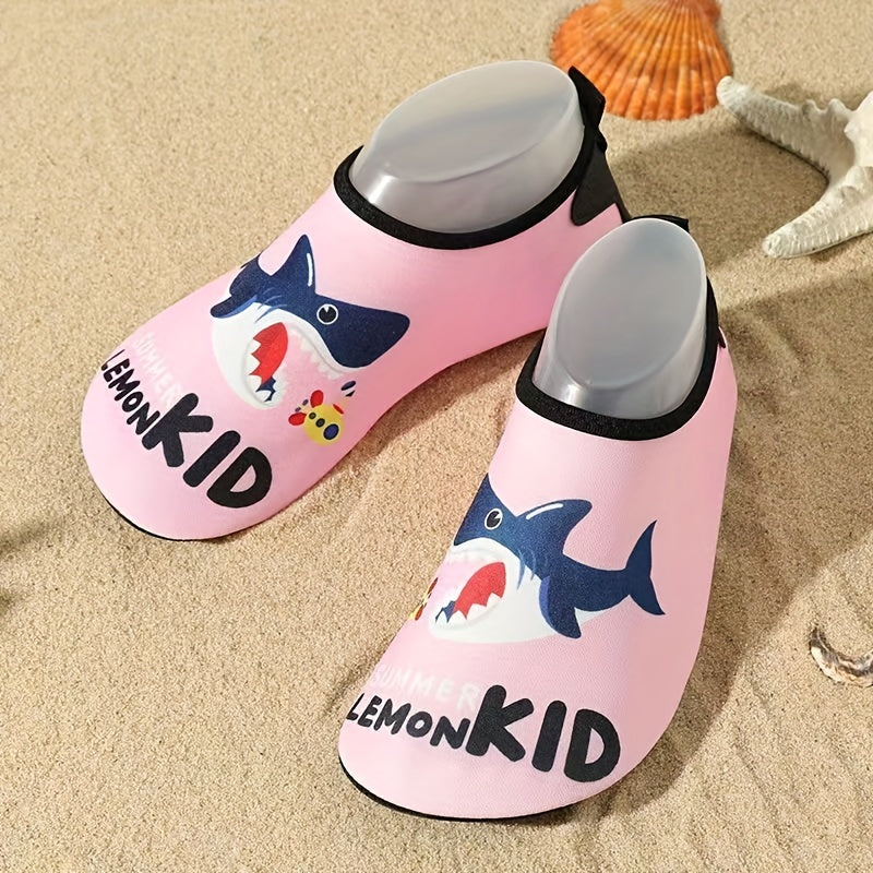 Girl's Cartoon Shark Printed Water Shoes Quick Dry Lightweight Soft Water Socks