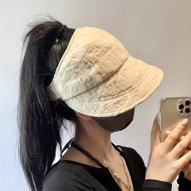 Embossed Ponytail Visor Hat Lightweight Casual Travel Beach Hats
