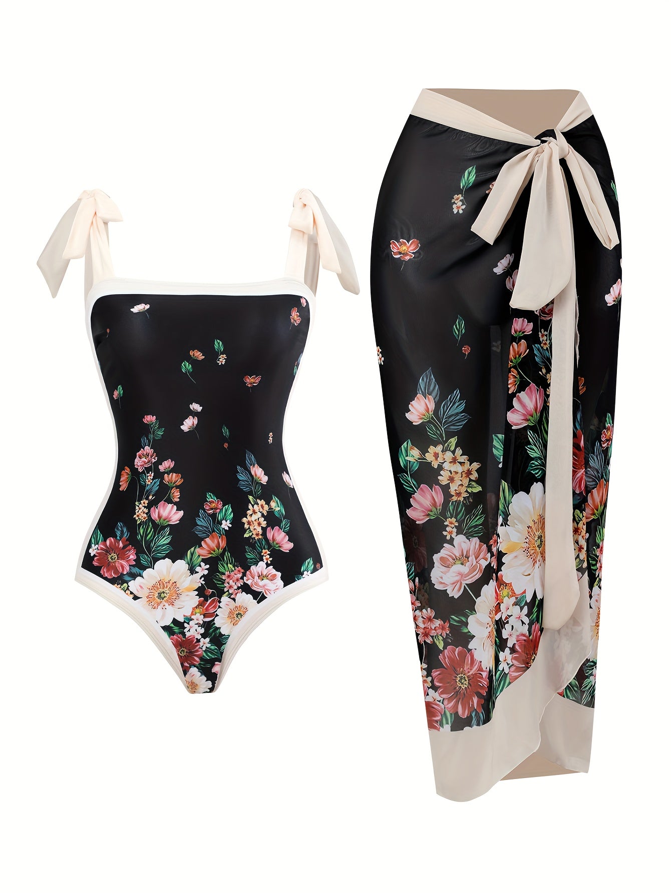 Plant Two-Piece Swimsuit with Cover Up Skirt