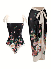 Plant Two-Piece Swimsuit with Cover Up Skirt