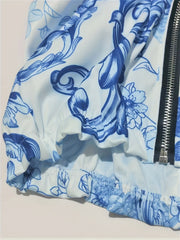 Floral Print Zip Up Jacket Women's Outerwear