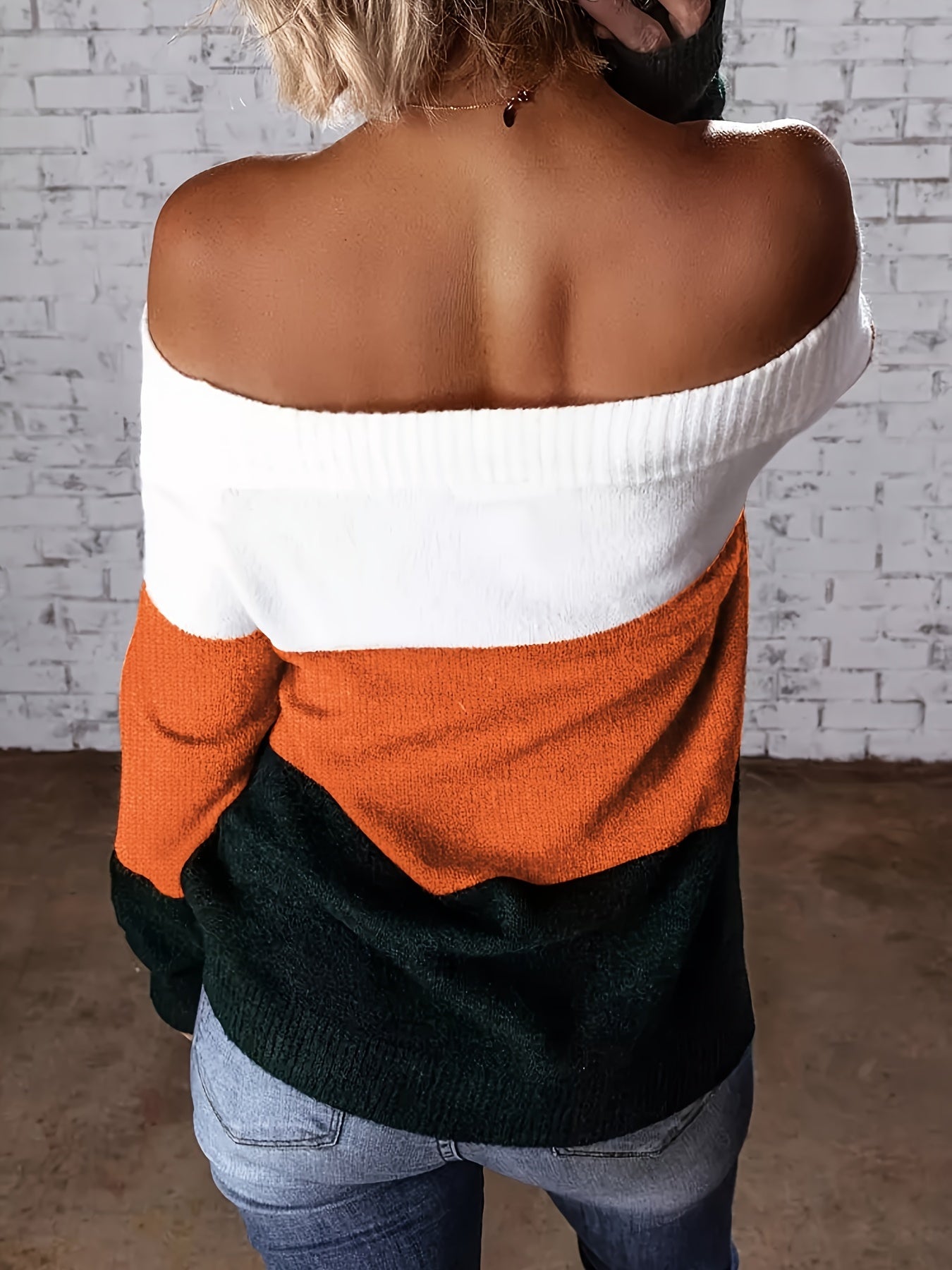 Colorblock Off Shoulder Sweater