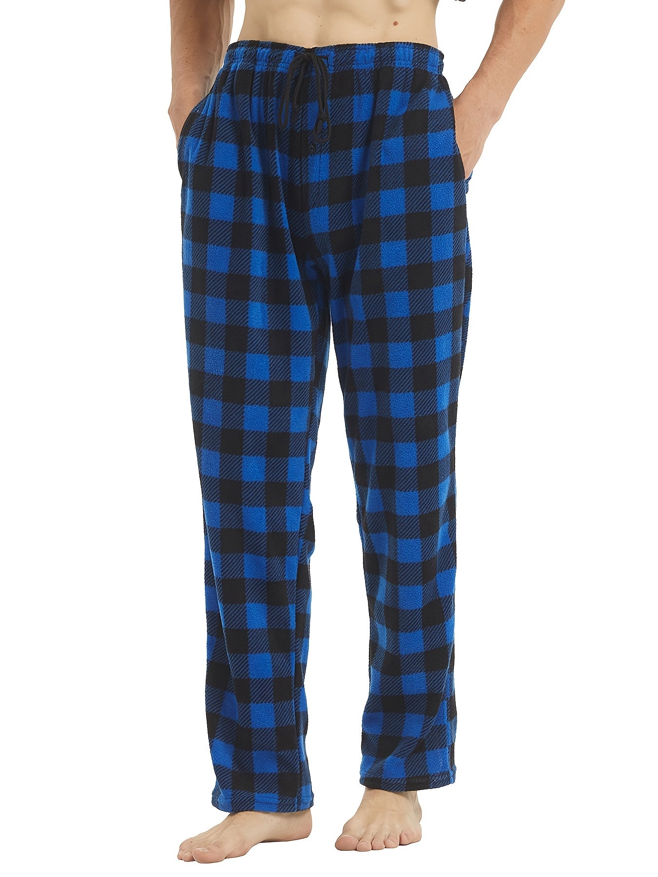 Men's Casual Warm Fleece Plaid Pajama Pants