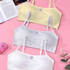 3pcs Girls Solid Soft Underwear Bra Set