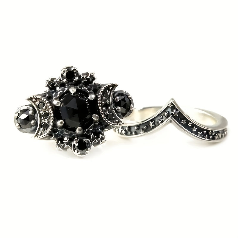 Unisex Gothic Moon Engagement Ring Set Anniversary Gift Jewelry