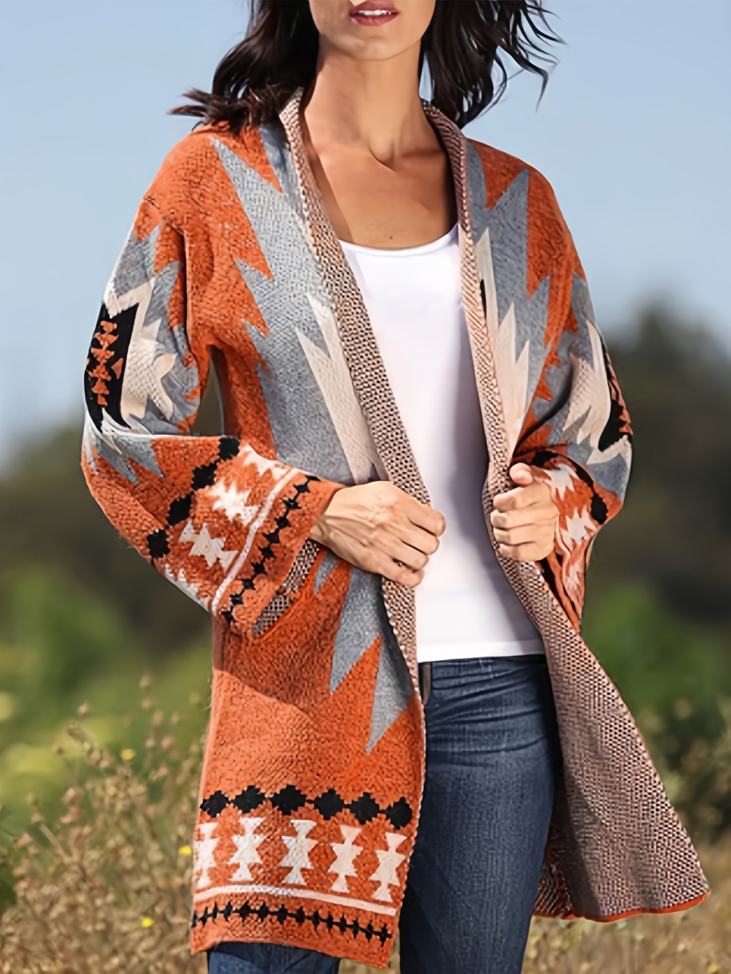 Southwestern Print Long Sleeve Cardigan