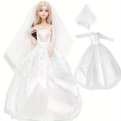 Girl Doll Wedding Dress Lace Party Outfit with Floral Embroidery