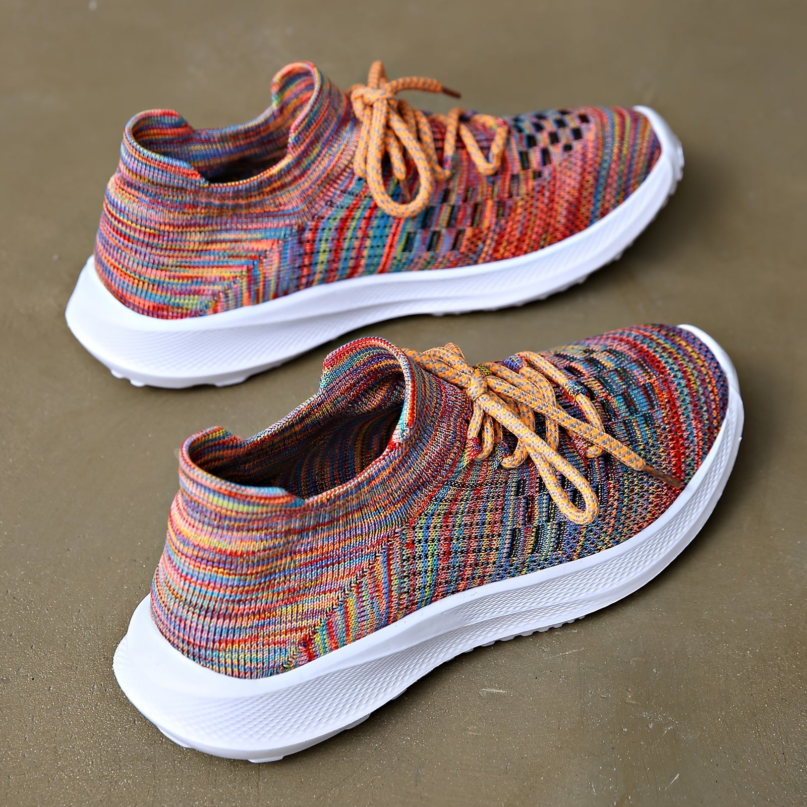 Colorful Mesh Breathable Woven Shoes Lightweight Running Shoes