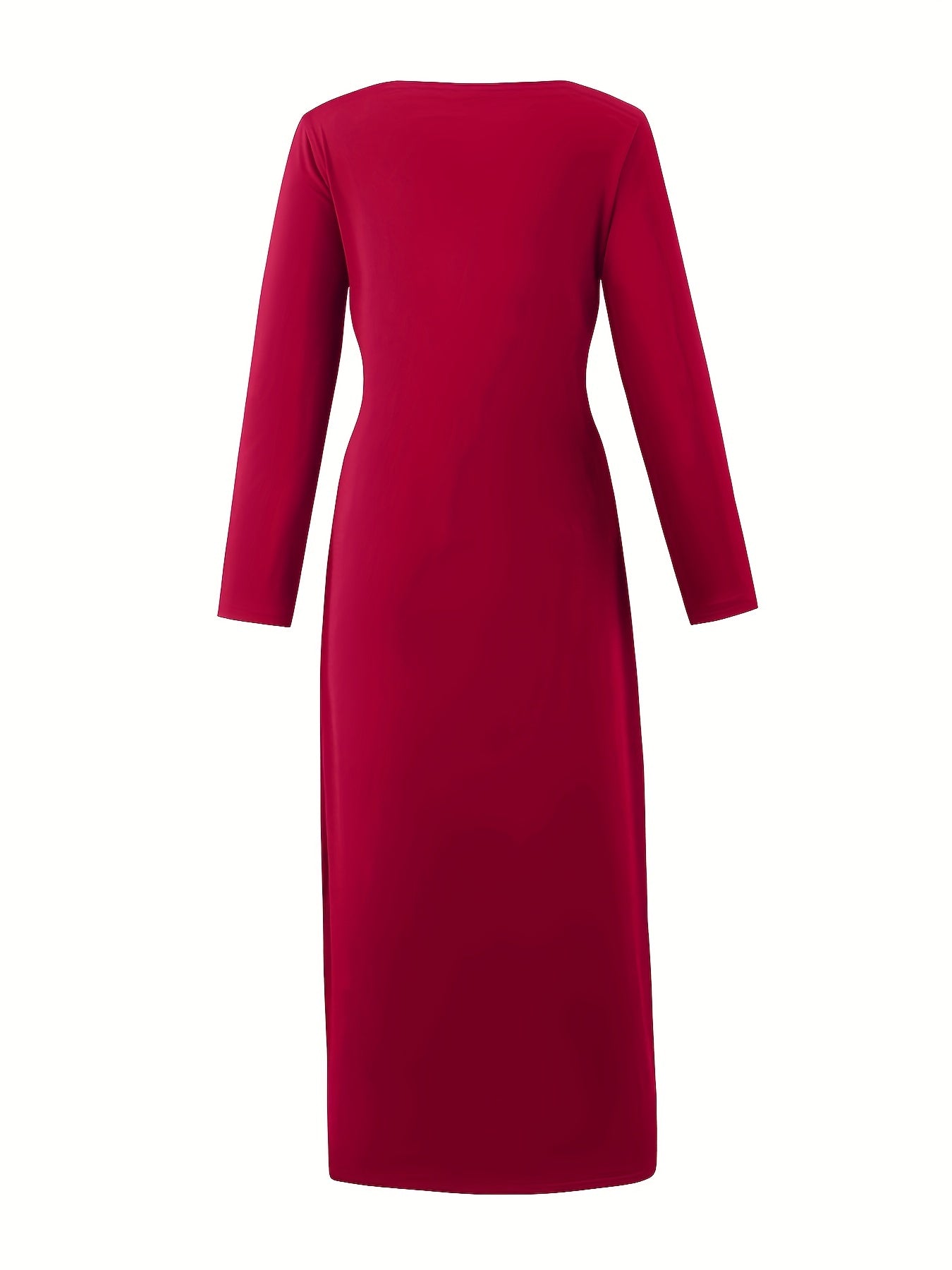 Solid Dress Casual Twist Front V Neck Long Sleeve Midi Dress