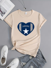 Football Heart Graphic Short Sleeve Sports T shirt Round Neck Women's Activewear