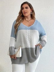 Colorblock Round Neck Bat Sleeve Sweater