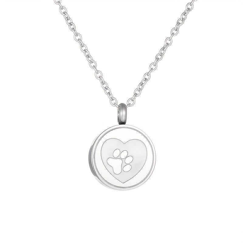 Stainless Steel Memorial Urn Paw Pattern Pendant Necklace