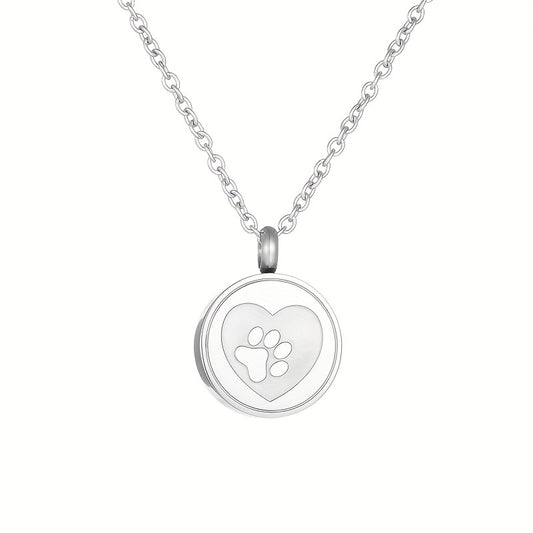 Stainless Steel Memorial Urn Paw Pattern Pendant Necklace