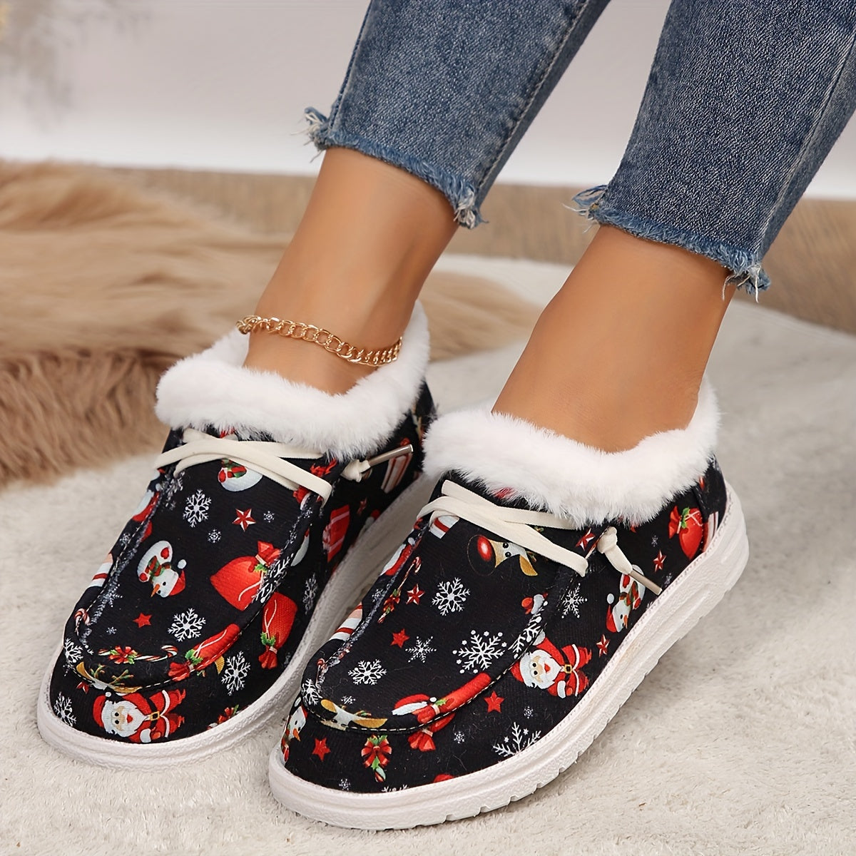 Christmas Snowman & Santa Claus Pattern Warm Snow Shoes Women's Footwear