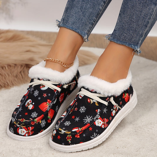 Christmas Snowman & Santa Claus Pattern Warm Snow Shoes Women's Footwear