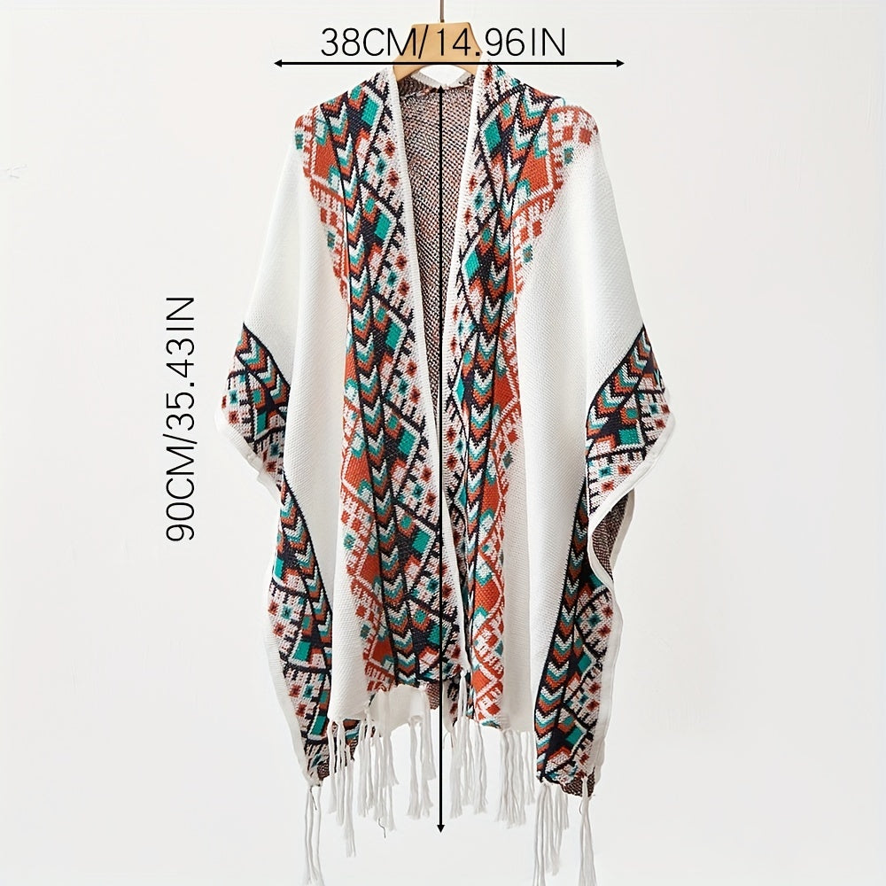 Boho Knit Shawl Tassel Cardigan Retro Windproof Wraps Women