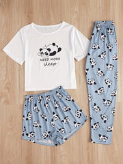 Panda Print Pajamas Set Short Sleeve - Women's Sleepwear
