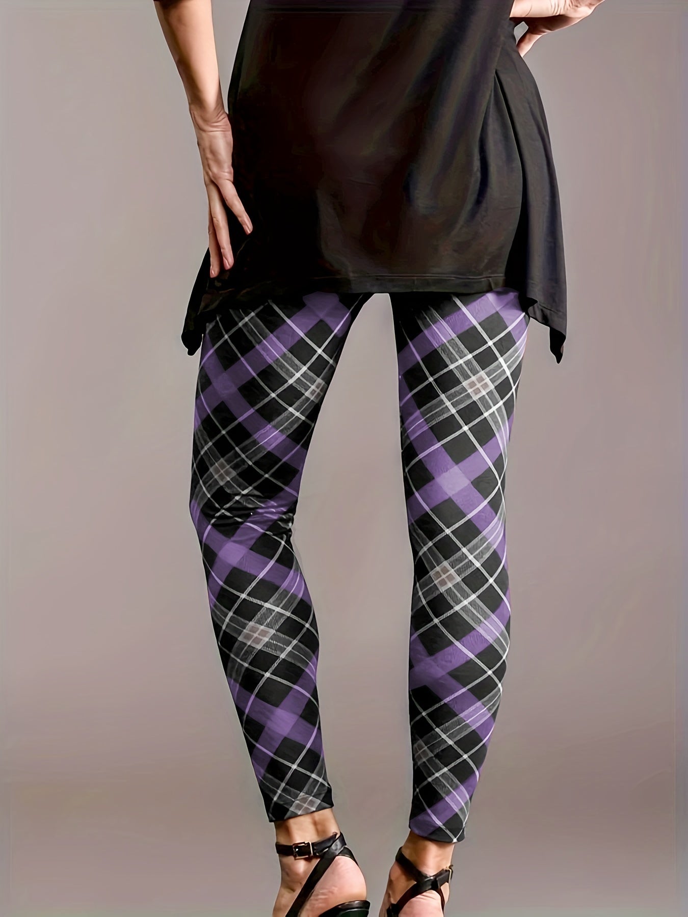 Plaid Print High Rise Stretchy Skinny Leggings
