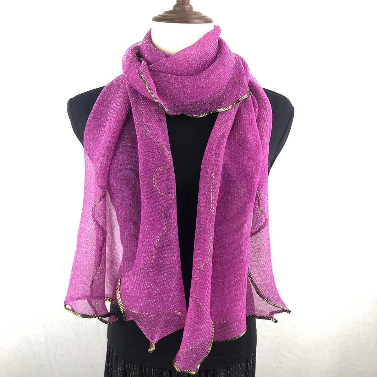 Purple Sparkling Lace Thin Scarf Vintage Breathable Shawl Women Head Wrap Turban